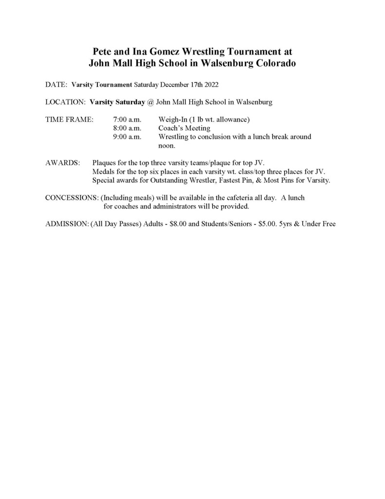 John Mall Wrestling Tournament Info